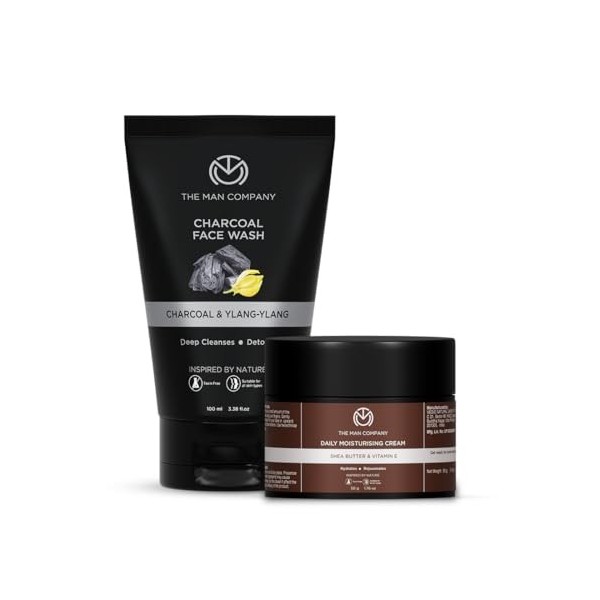 The Man Company De-Tan Daily Pack with Activated Charcoal Face Wash & Daily Moisturizing Face Cream, Argan, Shea Butter, Vita