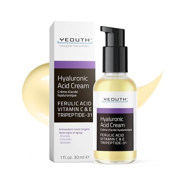 YEOUTH Acide Hyaluronique Creme Hydratante Visage avec Vitamine C, Perfect Anti-Wrinkle, Crème de Nuit Anti-Age pour la Peau 