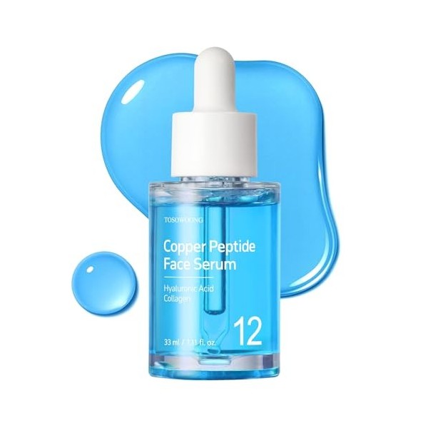 TOSOWOONG Sérum au peptide de cuivre pour le visage, Tripeptide de cuivre GHK-Cu, Formule à 12 peptides pour raffermir et hyd