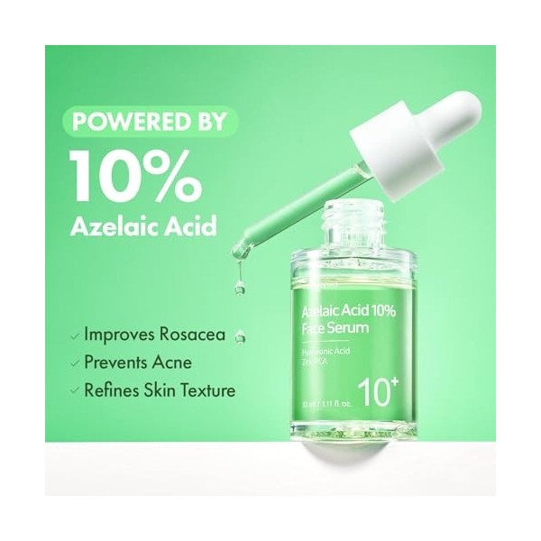 TOSOWOONG Sérum à l’acide azélaïque 10% pour le visage, Soin pour les rougeurs et l’équilibre de la peau, Centella asiatica,