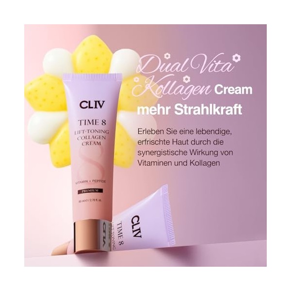 CLIV Crème Tonifiante Au Collagène Time 8 Lift, Soin Hydratant Coréen Pour Le Visage Aux Peptides, Niacinamide Et Complexe Mu