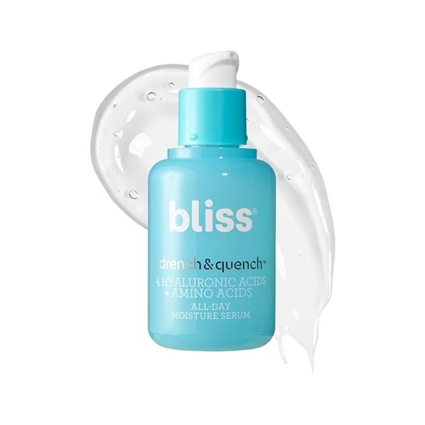 Bliss Sérum à lacide hyaluronique Drench Quench avec acides aminés Formule légère à base deau multicouches et repulpante po