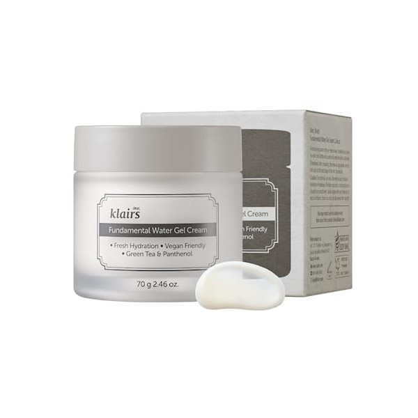 DearKlairs Gel-crème deau fondamental 2,36 fl oz | Végétalien, eau de thé vert de Jeju et panthénol