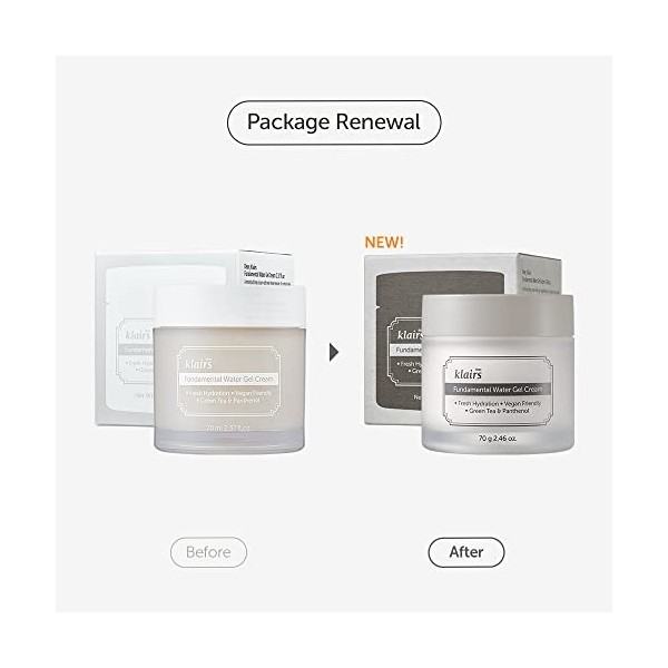 DearKlairs Gel-crème deau fondamental 2,36 fl oz | Végétalien, eau de thé vert de Jeju et panthénol