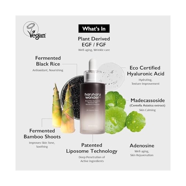 Haruharu Wonder | Haruharu Wonder Du riz noir 2GF Ampoule 1 fl.oz / 30ml | Serum EGF pour le visage, anti rides | Sans cruaut