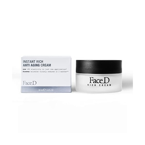Face D | Instant Rich, Crème Anti-âge pour le Visage et Cou avec Acide Hyaluronique et Vitamine E, 50 ml