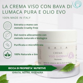 Crème visage Bave descargot pure et huile dolive Evo - Super nourrissant et hydratant GAIA 50ml
