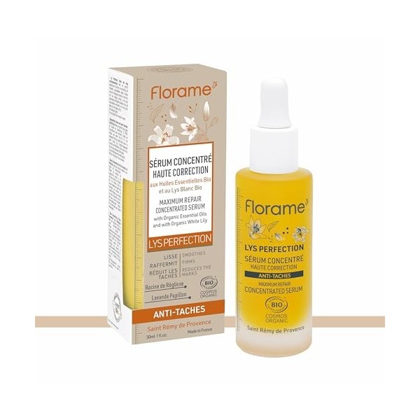 Florame Sérum Concentré Haute Correction Lys Perfection 30 ml – Action Anti-Taches & Éclat – Huiles Végétales Bio – soins vis