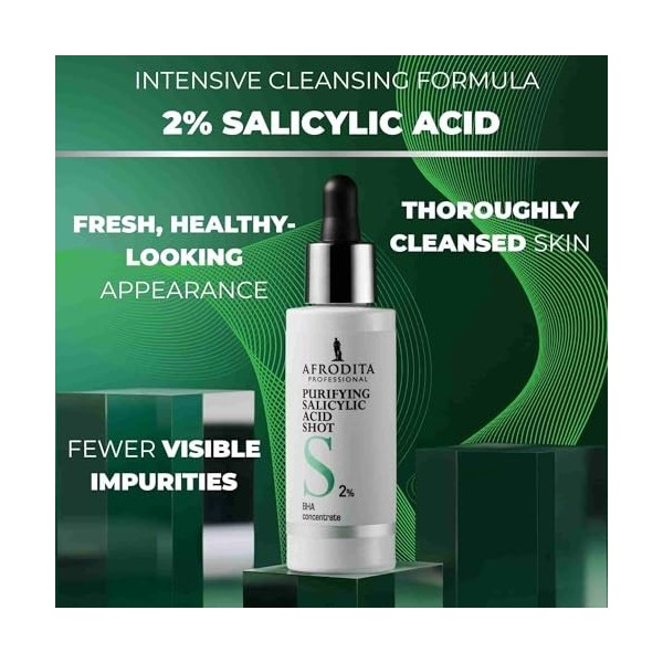 Afrodita Professional Sérum à lacide salicylique à 2 % de BHA, nettoyant pour les pores des points noirs et impuretés, sérum
