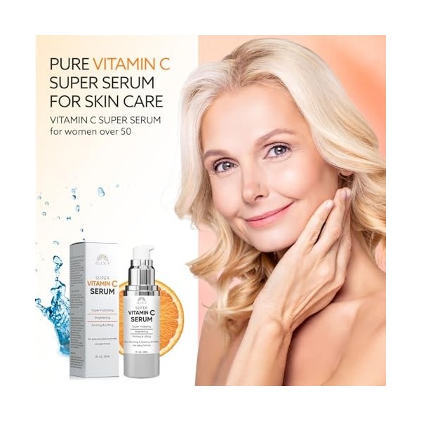 Sérum super vitamine C pour femmes de plus de 70 ans : vitamine C vitamine E acide hyaluronique caféine hydratant – Hydrate, 