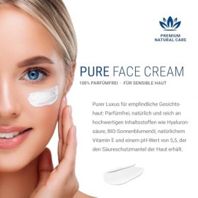 Pure Face Cream, soin naturel à lacide hyaluronique et à la vitamine E pour les peaux sensibles du visage 100 % sans parfum,