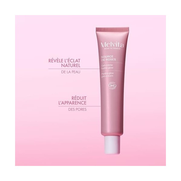 Melvita - Gel-Crème Hydra-Glow - Complexe Niacinamide-Like et Nacres Rosées - Hydratation Intense et Éclat - Tous Types de Pe