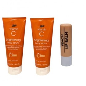 Boots Lot de 2 sérum corporel à la vitamine C pour tous les types de peau 180 ml avec baume à lèvres pêche gratuit