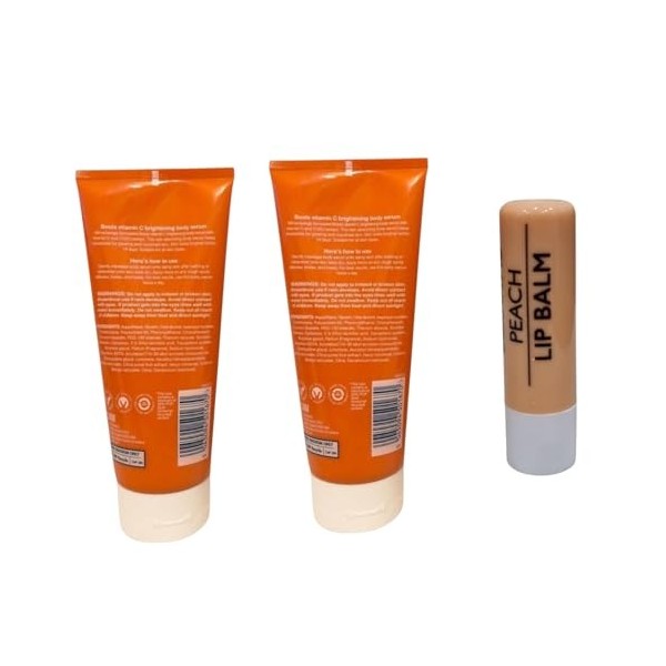 Boots Lot de 2 sérum corporel à la vitamine C pour tous les types de peau 180 ml avec baume à lèvres pêche gratuit