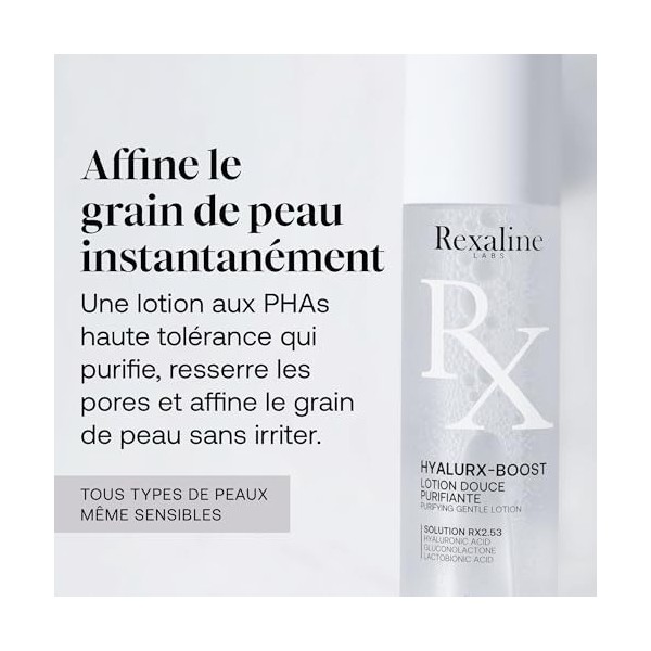 Rexaline HYALURX-BOOST Lotion Douce Purifiante – Acide Hyaluronique RX2, Gluconolactone & Acide Lactobionique – Exfoliation Q