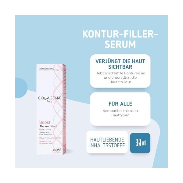 Collagena Pure The Architect Sérum de remplissage de contour – Sérum anti-âge intensif avec effet lifting, peptides de collag