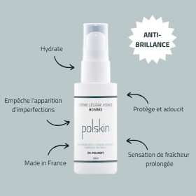 POLSKIN | Crème Légère Hydratante 50ml + Gel Nettoyant Anti-Imperfections 200ml pour Hommes | Soin Visage et Barbe Homme 