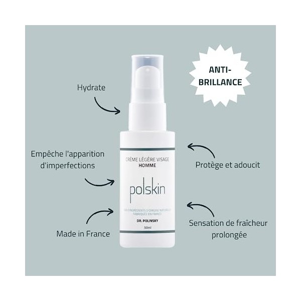 POLSKIN | Crème Légère Hydratante 50ml + Gel Nettoyant Anti-Imperfections 200ml pour Hommes | Soin Visage et Barbe Homme 