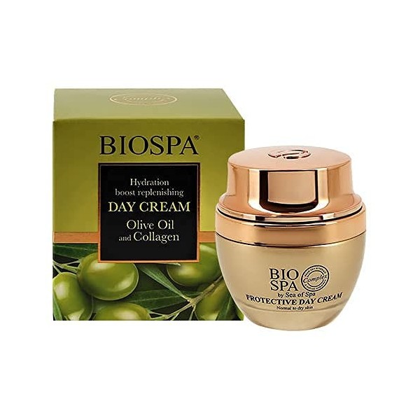 Bio Spa Collagène & Huile Olive Crème de Jour avec Extrait Algue Dunaliella aux Minéraux Mer Morte pour Hydrater & Nourrir La