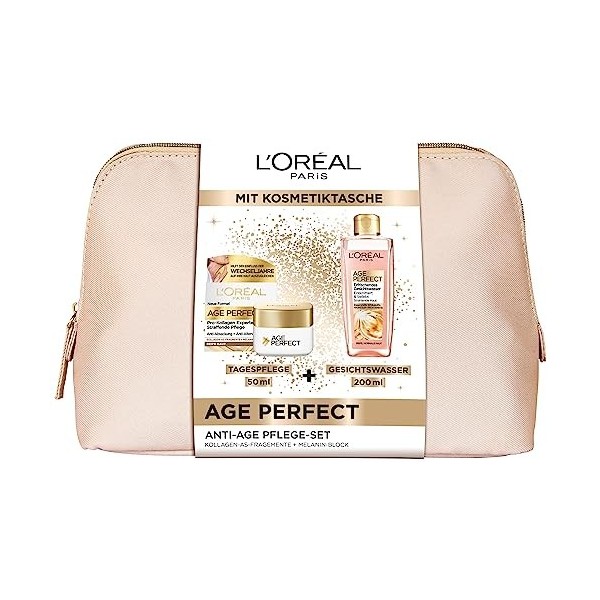 LOréal Paris Age Perfect Lot de 2 soins anti-âge comprenant un soin de jour pro-collagène et un tonique rafraîchissant pour ...