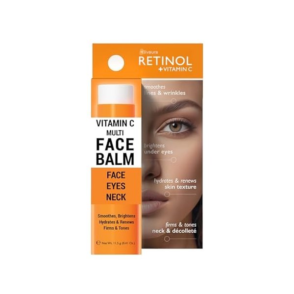 LIVAURA Baume Visage Rétinol + Vitamine C – Stick multi-usage hydratant anti-âge pour peau radieuse & plus jeune – Hydrate, r...