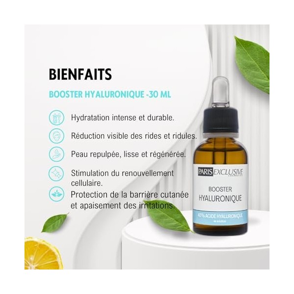 Paris Exclusive Cosmetics Booster Hyaluronique - Sérum concentré à 40% dacide hyaluronique en solution - Anti Âge, Hydratati