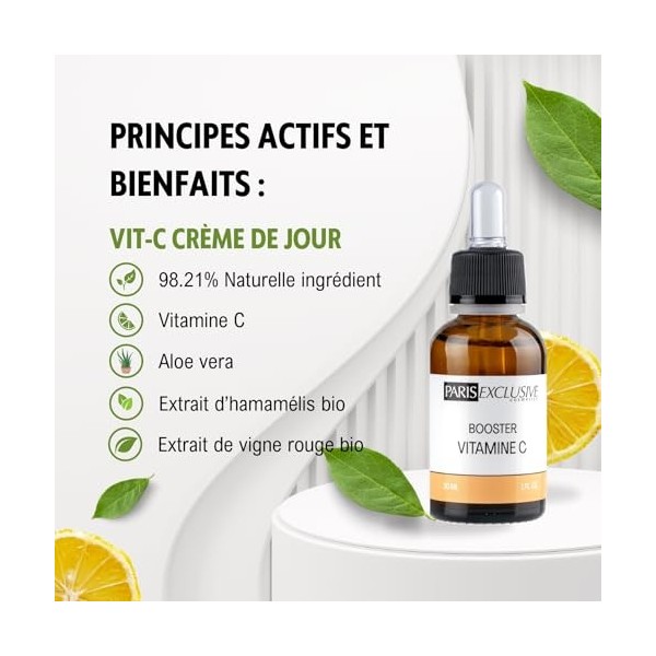 Paris Exclusive Cosmetics Booster Vitamine C - Sérum 20% vitamine C en solution - redonne de léclat et estompe les taches pi