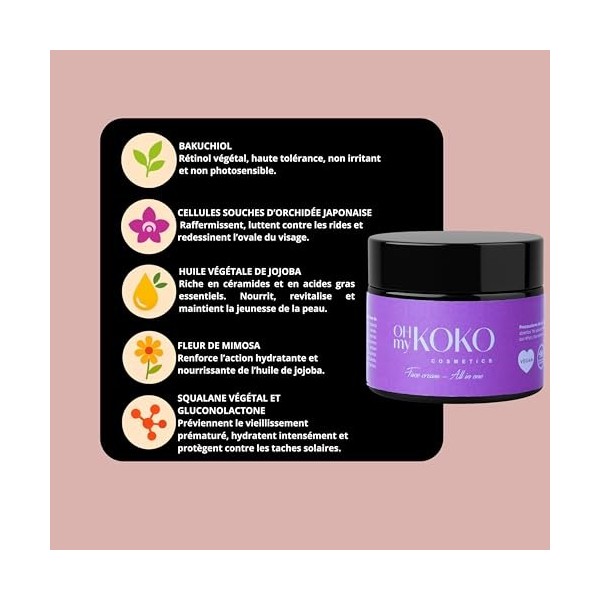 OhMyKoko | Crème Visage Hydratante Anti-Âge au Bakuchiol Naturel | Tout-en-Un | Jour et Nuit | Anti-Rides, Raffermissante, An
