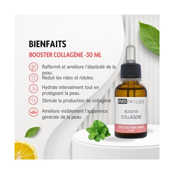 Paris Exclusive Cosmetics Booster Collagène - Sérum 20% collagene marin en solution - Liftant, tenseur, anti-âge, réduit les 