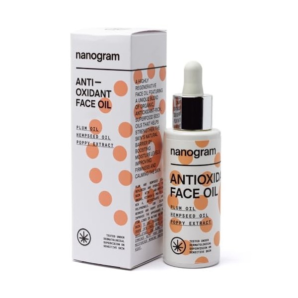 Nanogram™ Huile Chanvre Visage - Huile de Chanvre Visage, Huile de Prune et Extrait de Coquelicot - Huile de Soin Antioxydant