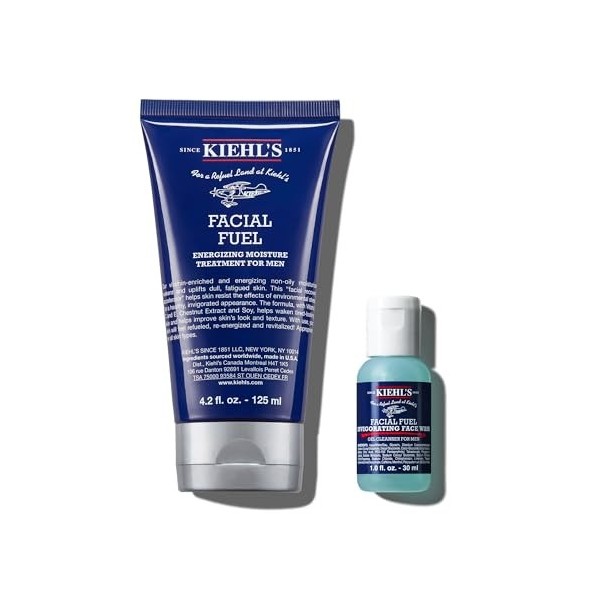 Kiehls, Duo Crème Hydratante Énergisante Facial Fuel 125ml + mini Nettoyant offert, Soin Visage Homme, Revitalise et Hydrate