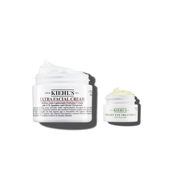 Kiehls. Duo Crème Ultra Facial 50 ml + Crème Creamy Eye Treatment à lAvocat 7 ml. Nourrissante & Légère. Avec Squalane & Gl