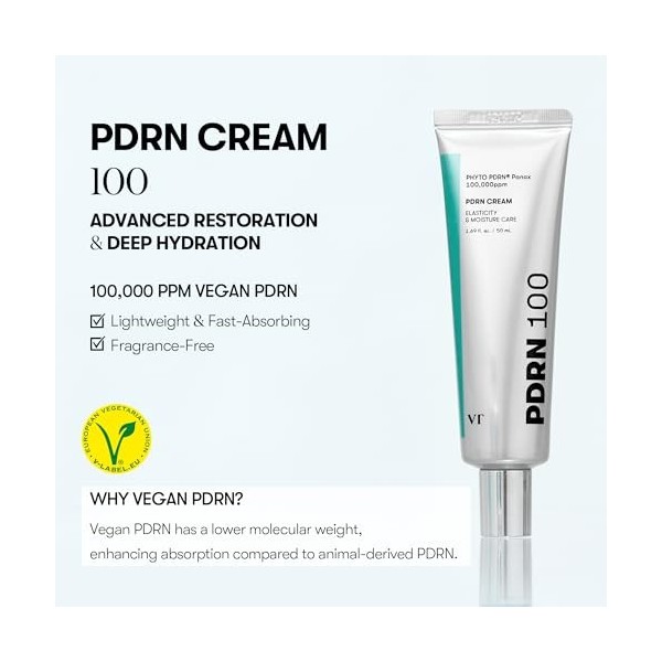 VT COSMETICS PDRN 100 Crème visage hydratante à lazulène non parfumée pour soutenir lélasticité de la peau 50 ml Soin de jo