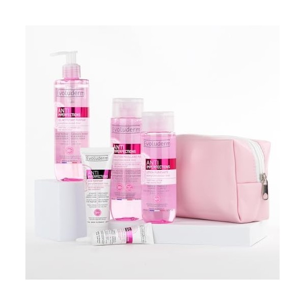 EVOLUDERM - Routine Soin Visage Zéro Défaut 5 produits Anti-imperfections + Trousse OFFERTE - Purifiant - Ingrédients dOrigi