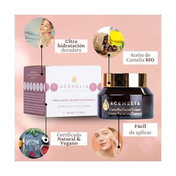 Crème Hydratante Visage Anti-rides et Anti-taches à lHuile de Camélia - Hydratation Profonde et Effet Anti-âge - Certifiée N