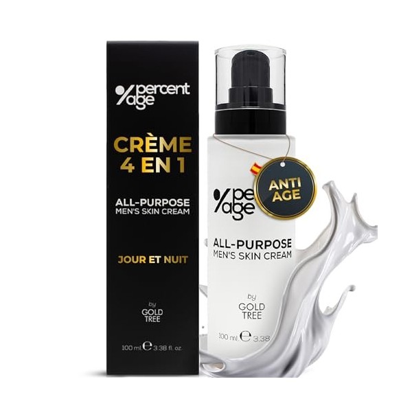 PERCENT AGE Creme Visage Homme. Crème Hydratante pour le Visage des Hommes 100 ml. Crème Anti-Âge pour à lAcide Hyaluronique