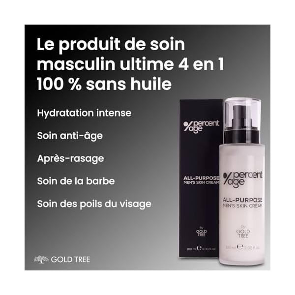 PERCENT AGE Creme Visage Homme. Crème Hydratante pour le Visage des Hommes 100 ml. Crème Anti-Âge pour à lAcide Hyaluronique