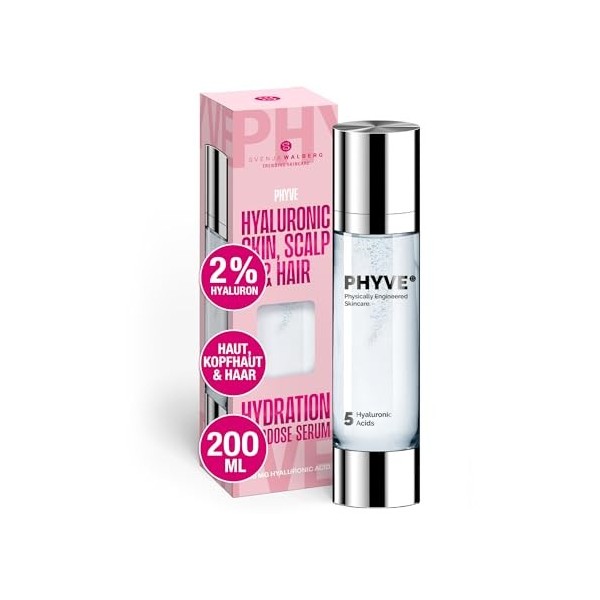 Sérum Hyaluron hautement dosé PHYVE 200 ml I Sérum hydratant VEGAN pour le visage I avec 2% de hyaluron pur I HYALURONIC OVER