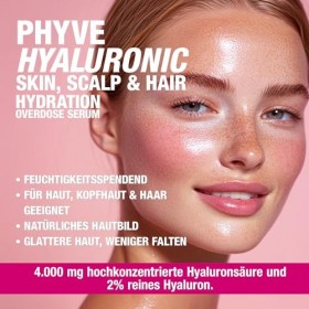 Sérum Hyaluron hautement dosé PHYVE 200 ml I Sérum hydratant VEGAN pour le visage I avec 2% de hyaluron pur I HYALURONIC OVER