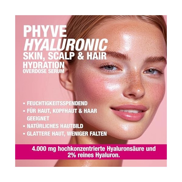 Sérum Hyaluron hautement dosé PHYVE 200 ml I Sérum hydratant VEGAN pour le visage I avec 2% de hyaluron pur I HYALURONIC OVER