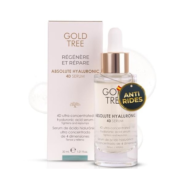 GOLD TREE Serum à lAcide Hyaluronique 4D. Sérum Visage Pour Femmes 30 ml. Niacinamide Serum Faffermissant Pour Tous Types de ...