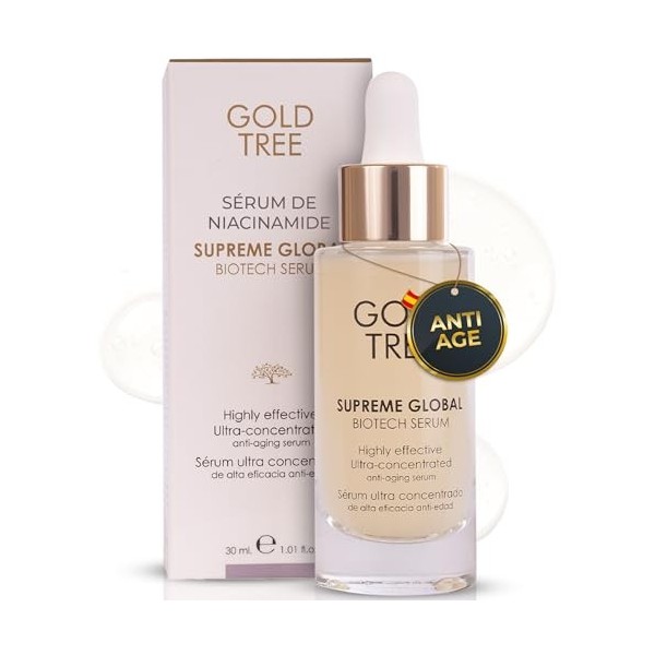 GOLD TREE Serum à lAcide Hyaluronique 4D. Sérum Visage Pour Femmes 30 ml. Niacinamide Serum Faffermissant Pour Tous Types de ...
