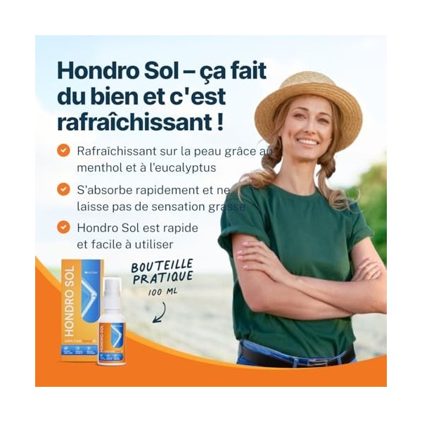 Hondro Sol, Aesculus Hippocastanum - Spray naturel pour la peau - Extrait de graines et de menthol - 100 ml Crème Jour et Nuit