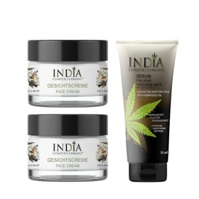 Coffret de soins pour le visage et la peau à lextrait dhuile de chanvre biologique dINDIA COSMETICS GERMANY de qualité sup