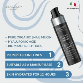 Beauxury Milano Crème Visage Anti-rides Bave descargot de 50 ml - Action Liftante et Hydratante avec Acide Hyaluronique - Sé