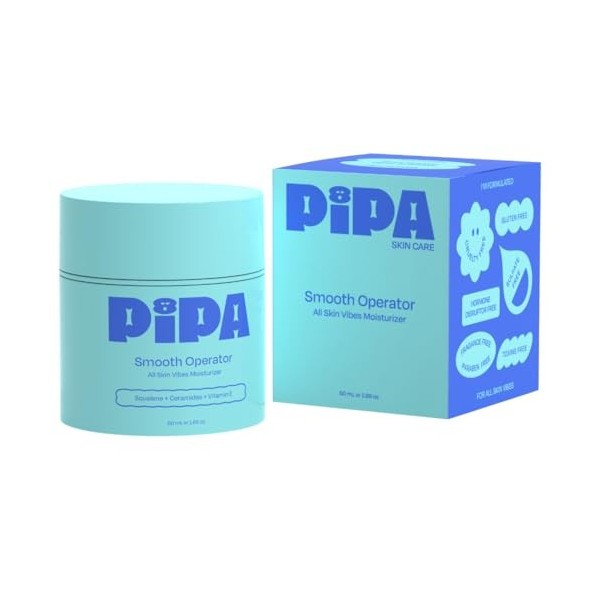 Pipa Smooth Operator Hydratant pour soins de la peau, 1,7 oz, céramides, distributeur de visage propre, non toxique, multivit