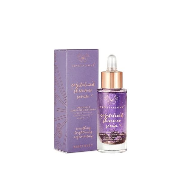 CRYSTALLOVE Sérum visage à laméthyste et au bacchus - Sérum pour toutes les peaux - 30ml - Vitamine E,C - Sérum lissant, écl ...