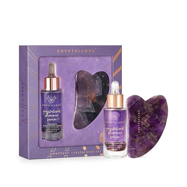 CRYSTALLOVE Sérum visage à laméthyste et au bacchus - Sérum pour toutes les peaux - 30ml - Vitamine E,C - Sérum lissant, écl ...