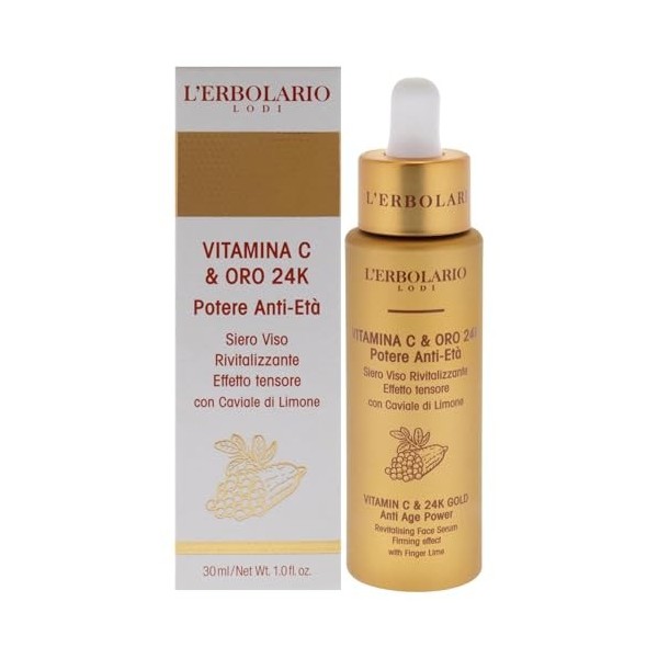 Vitamin C and 24K Gold Anti Age Power Revitalising Face Serum by LErbolario for Unisex - 1 oz Serum