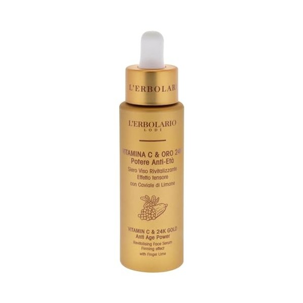 Vitamin C and 24K Gold Anti Age Power Revitalising Face Serum by LErbolario for Unisex - 1 oz Serum